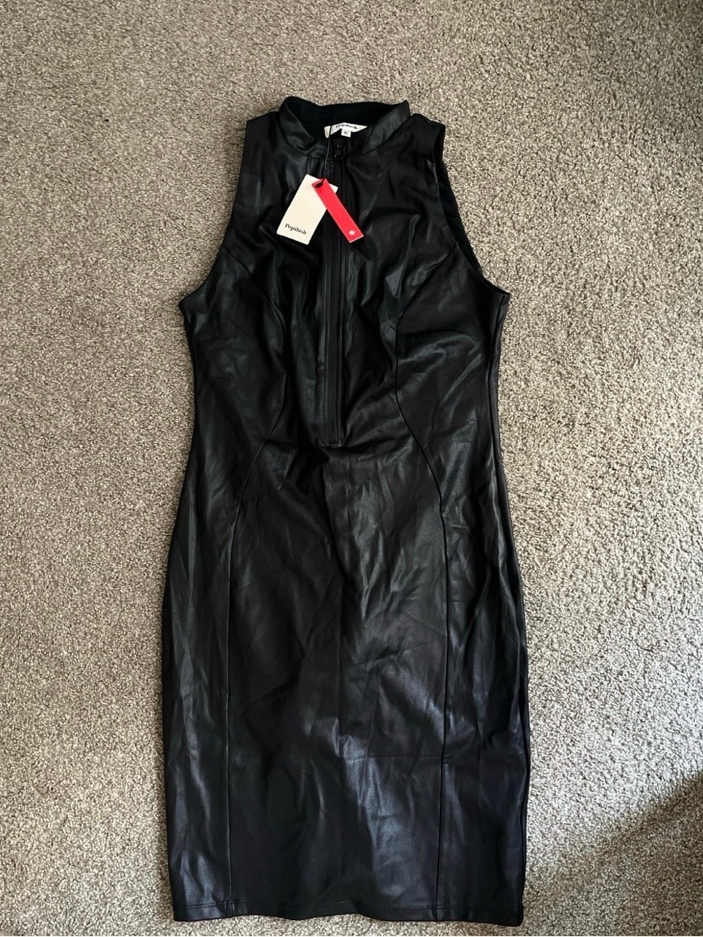 Popilush Faux Leather Midi Dress